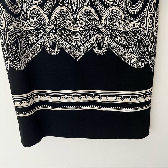Carlisle Knit Dress Black Cream Paisley Long Sleeve Size 12 Classic Modest Chic - Picture 4 of 9